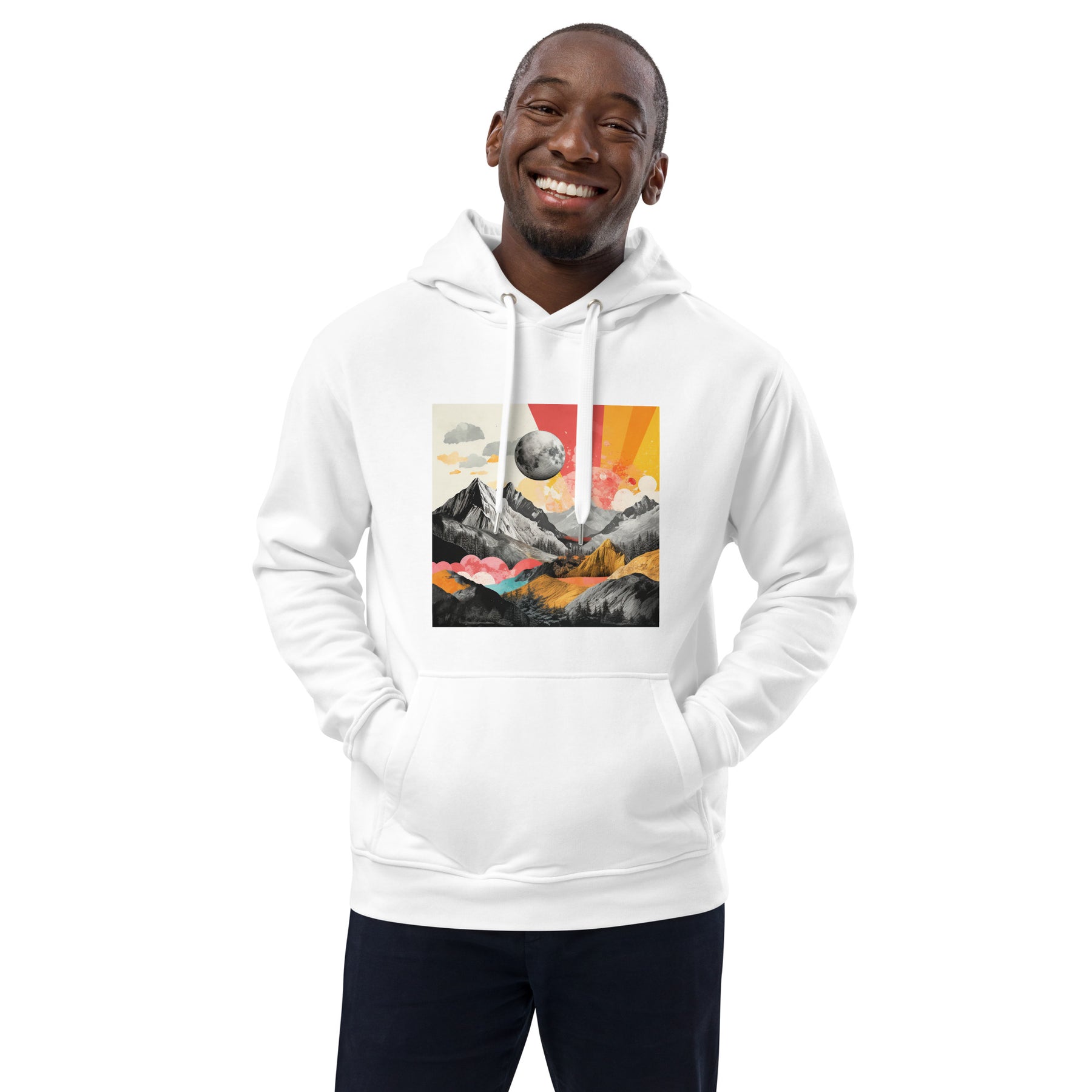 Moon and Mountains Landscape Collage | Premium Eco Hoodie