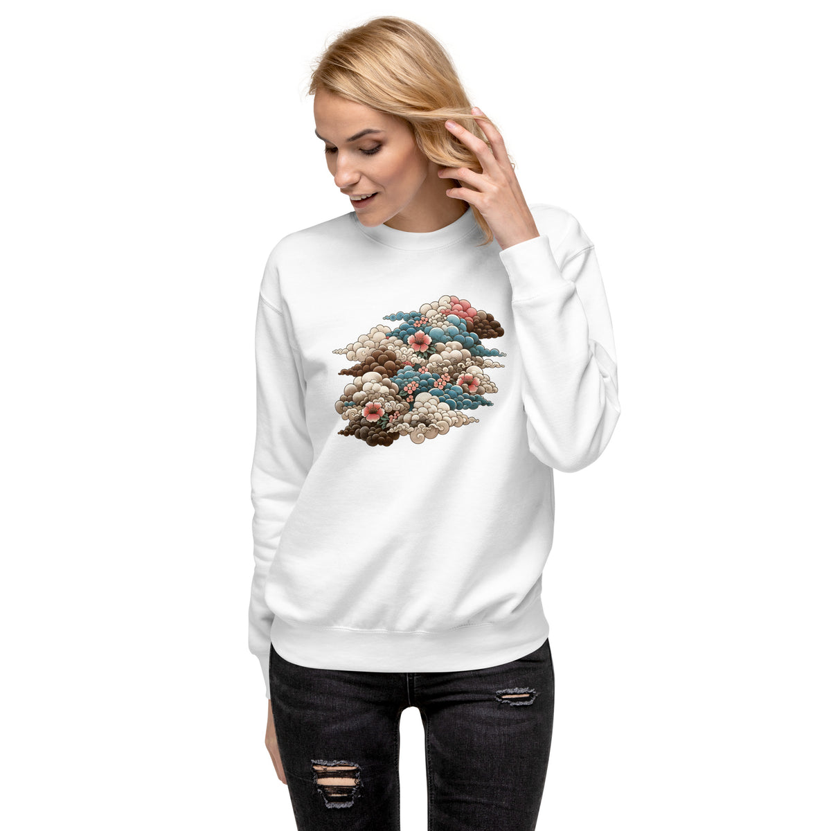 Japanese Flowers and Clouds Illustration | Unisex Premium Sweatshirt